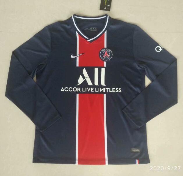 PSG Long Sleeve Home Kit Soccer Jersey 2020/21